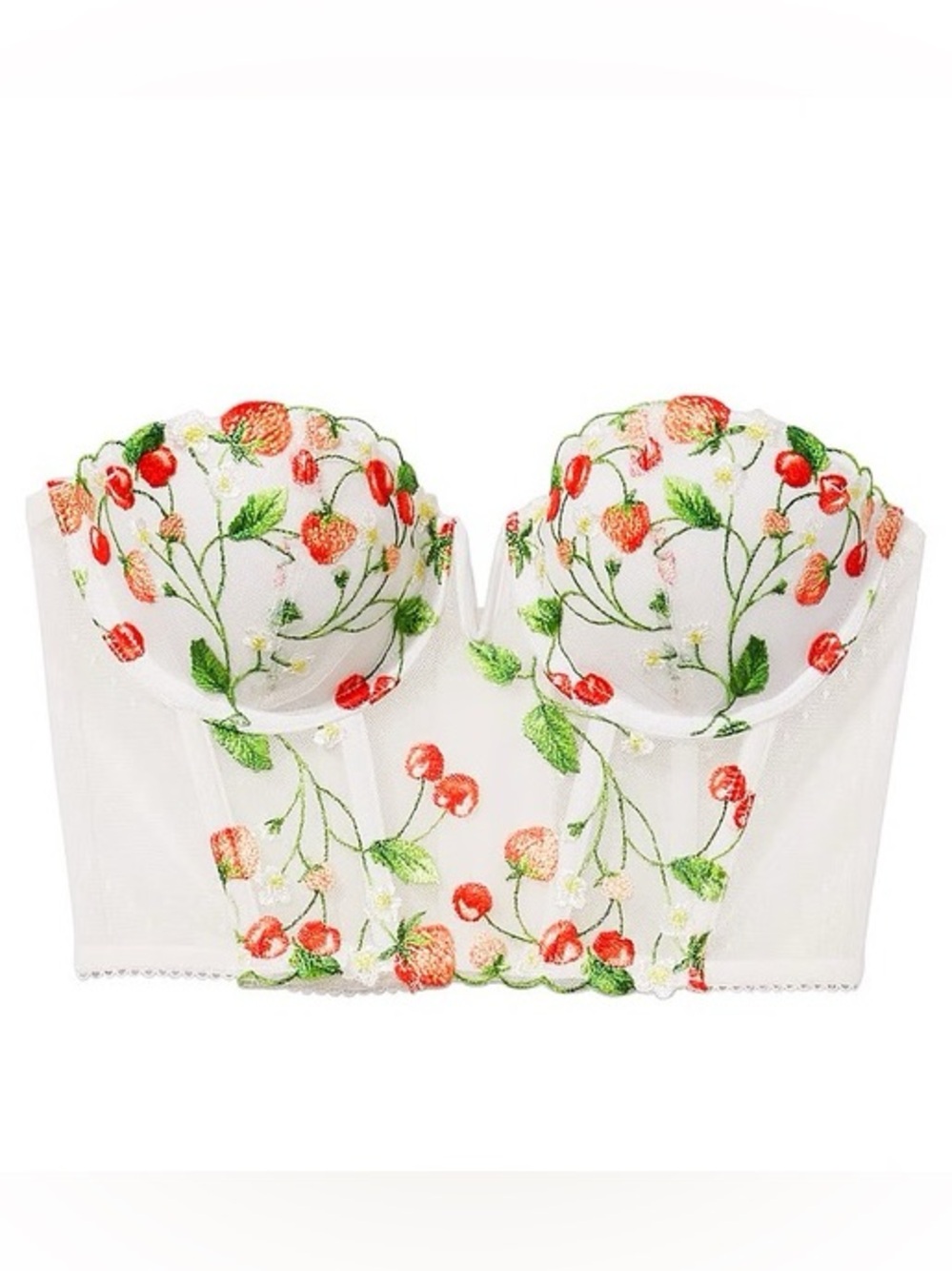 Victoria’s secret cherry strawberry embroidered coquette corset top 32D